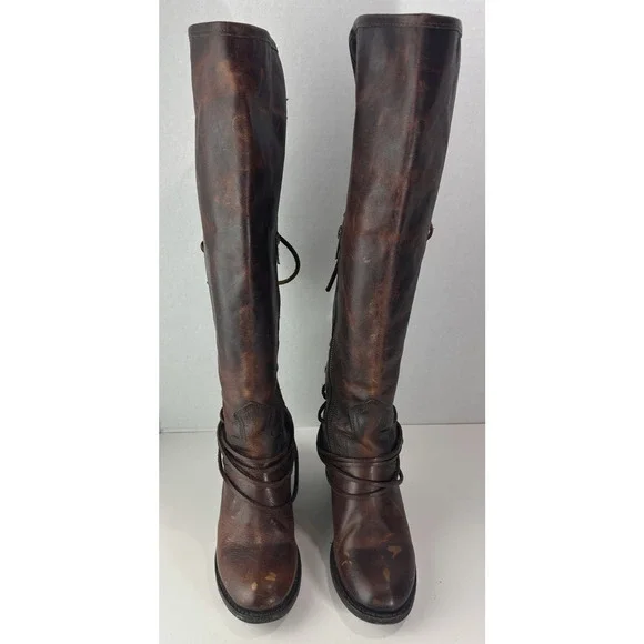 *Flawed Freebird Coal Boots Distressed Leather Tall Lace Up Western Festival 8 - Picture 3 of 16